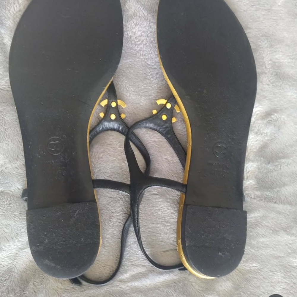 Chanel Black Gold CC Thong Flat Sandals - Picture 9 of 14